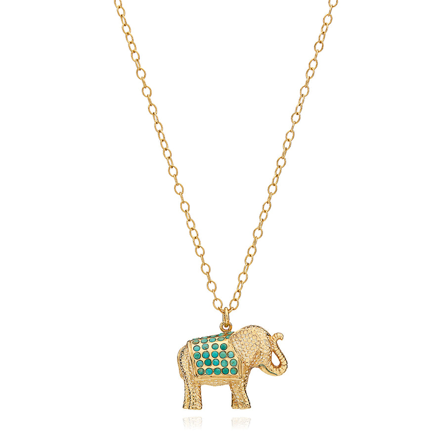 Turquoise Pavé Elephant Charm Necklace